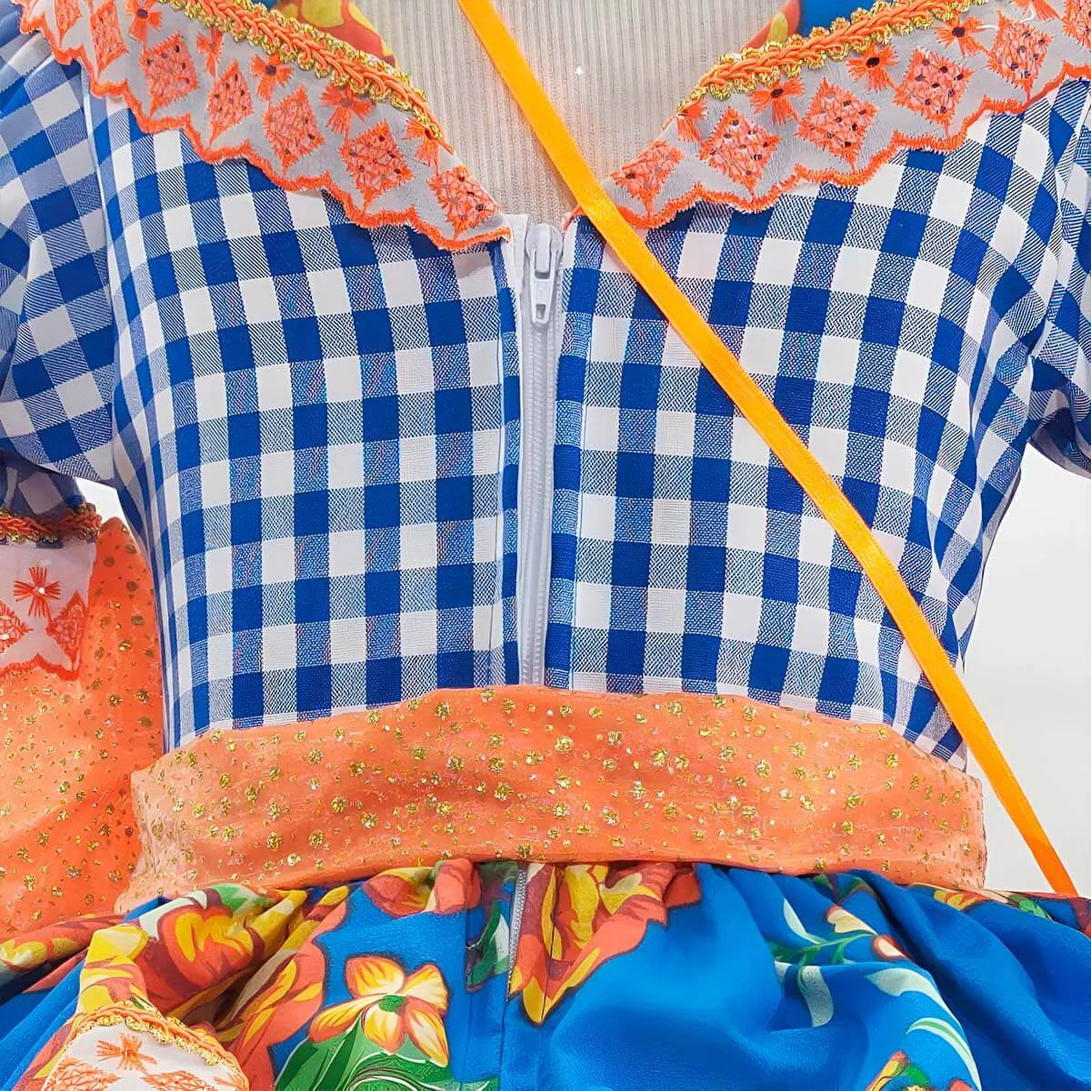 Vestido Festa Junina Infantil Xadrez Super Luxo Rodado Com Babados e Bolsa