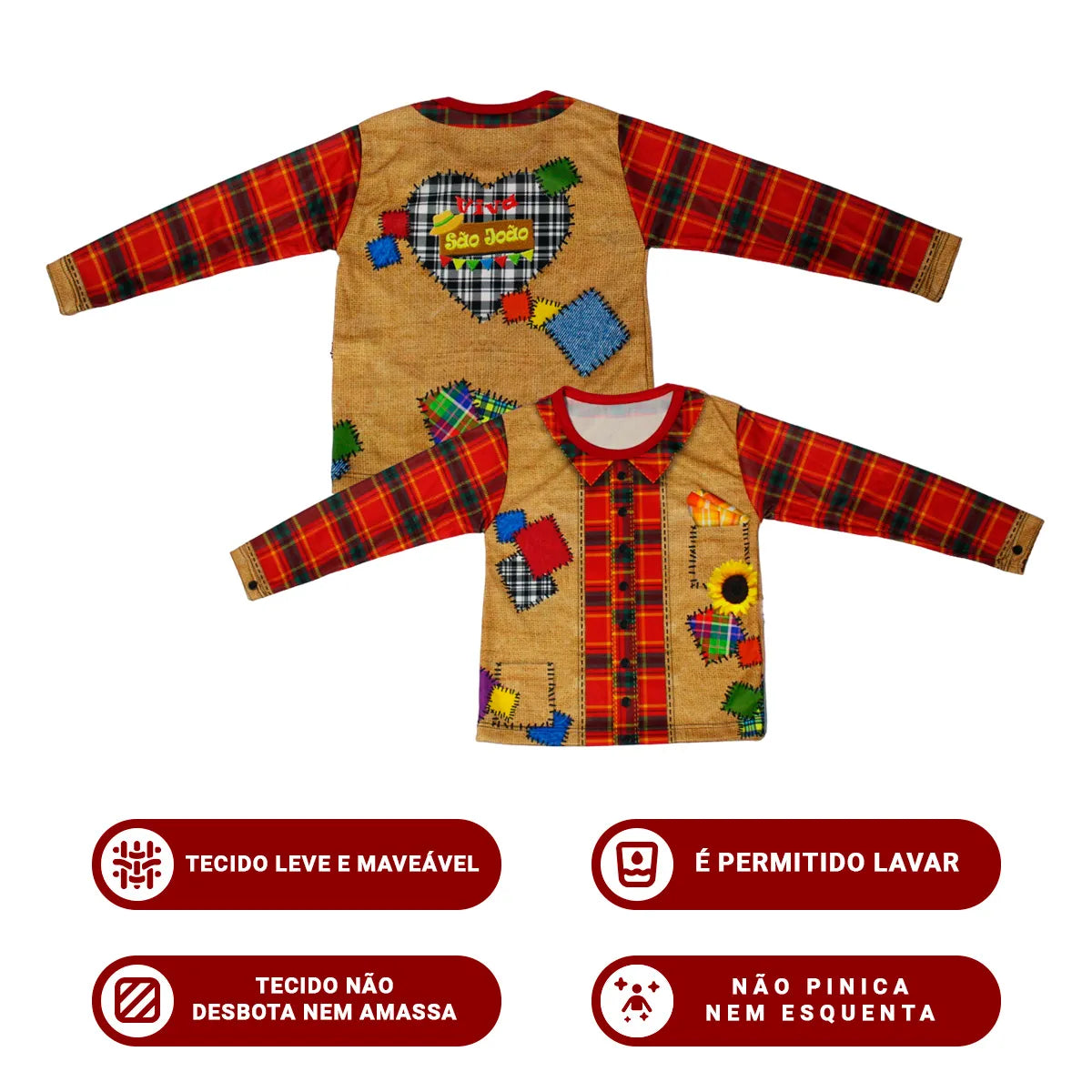 Camisa Xadrez Infantil Menino Vermelha Roupa de festa junina Masculina