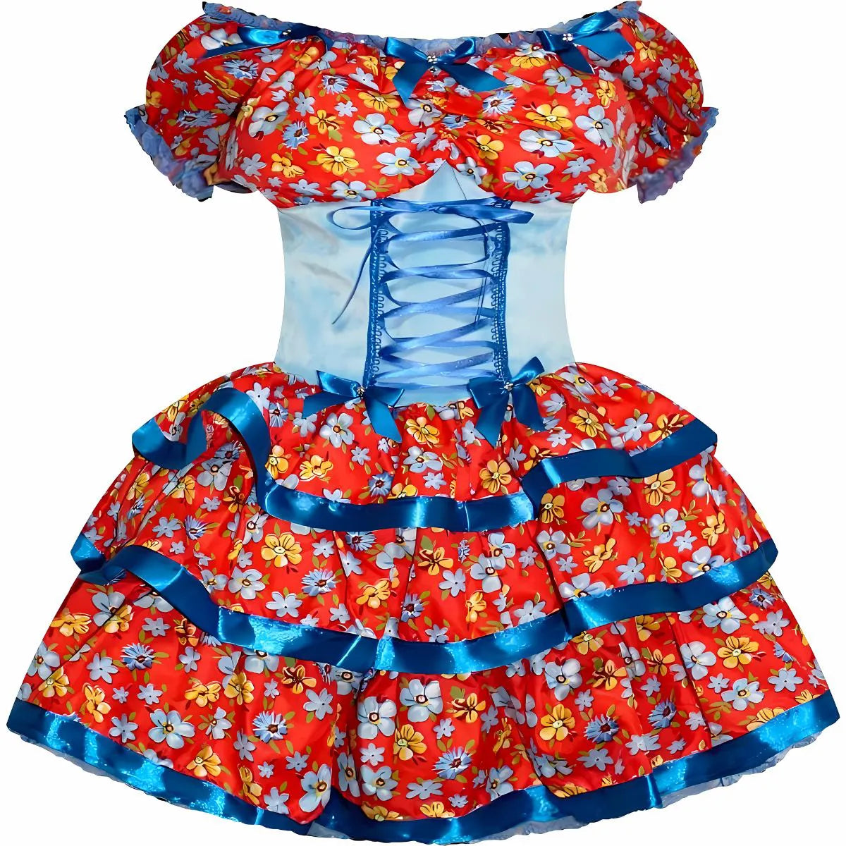 Vestido Festa Junina Feminino de Luxo Xadrez Rodado Com Corselet (Cópia)
