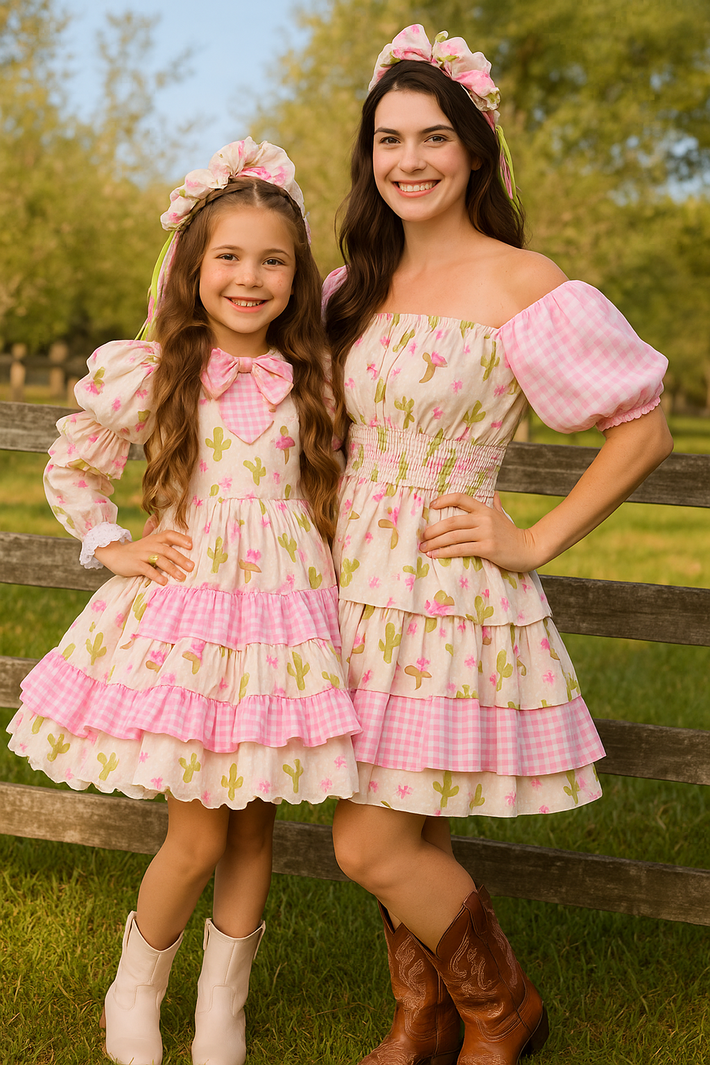 Conjunto Vaqueira Cactos Mãe e Filha – Vestidos Juninos