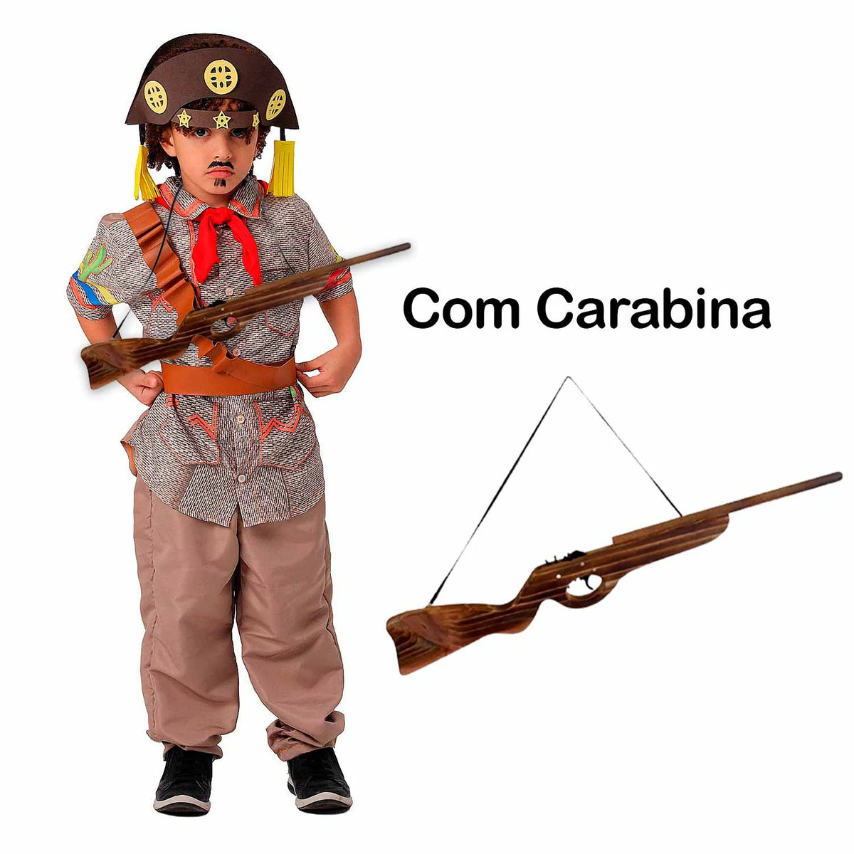 Fantasia Cangaceiro Infantil Com Carabina e Cartucheira pra Festa Junina
