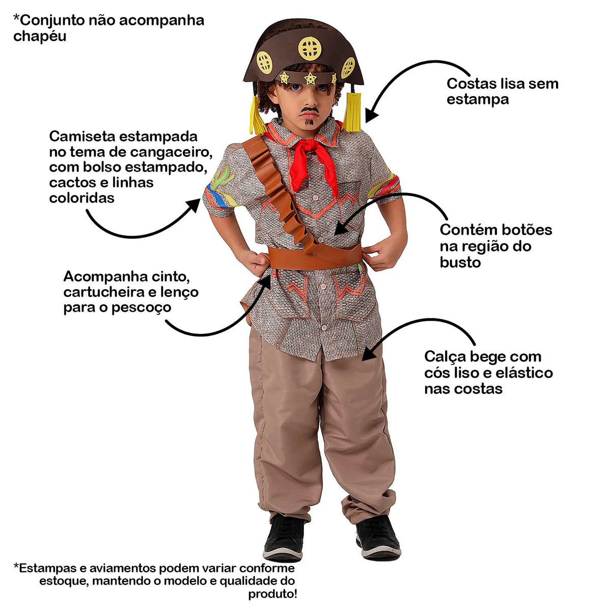 Fantasia Cangaceiro Infantil Com Carabina e Cartucheira pra Festa Junina