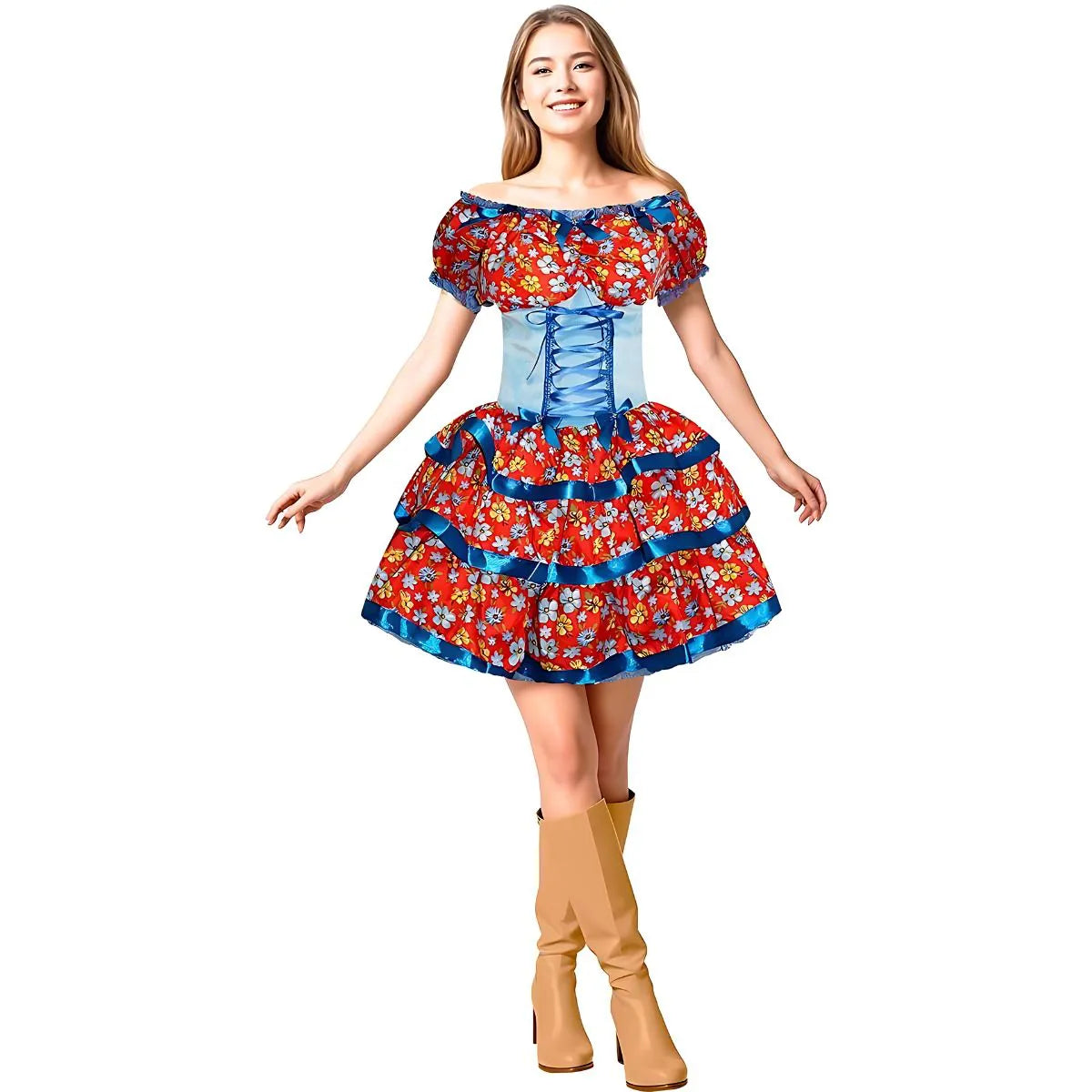 Vestido Festa Junina Feminino de Luxo Xadrez Rodado Com Corselet (Cópia)